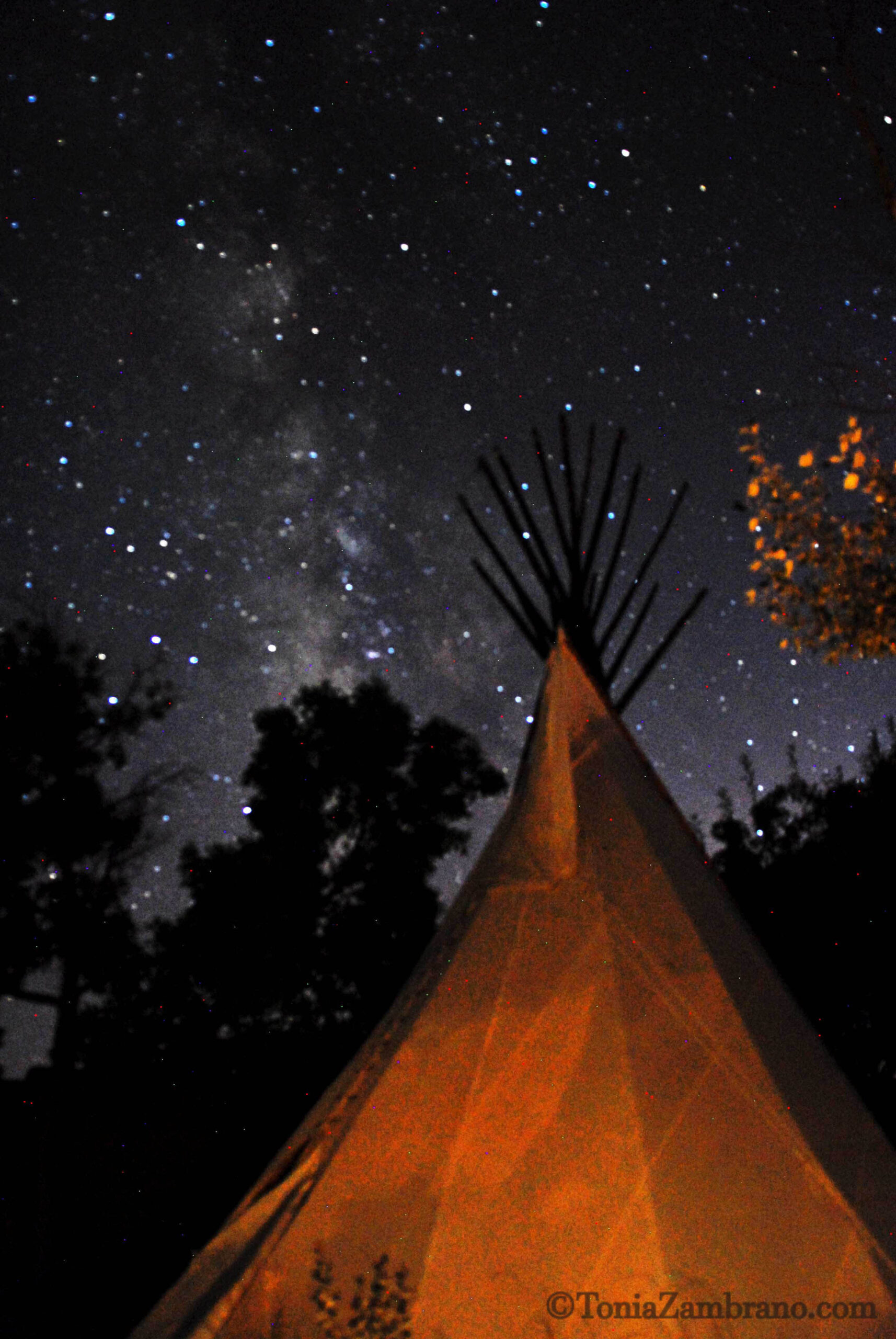 Milky Way over Synergia Ranch with Tipi (lit), Santa Fe, 2015